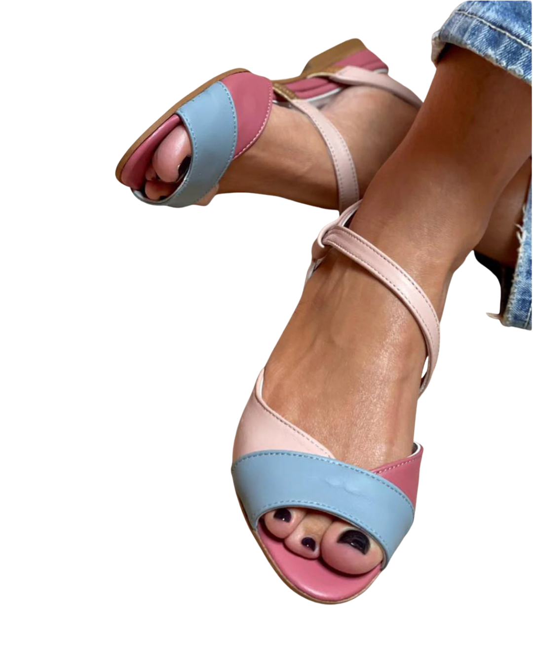 Roselina | Asymmetrische Sandalen in Pink im Color-Blocking-Stil