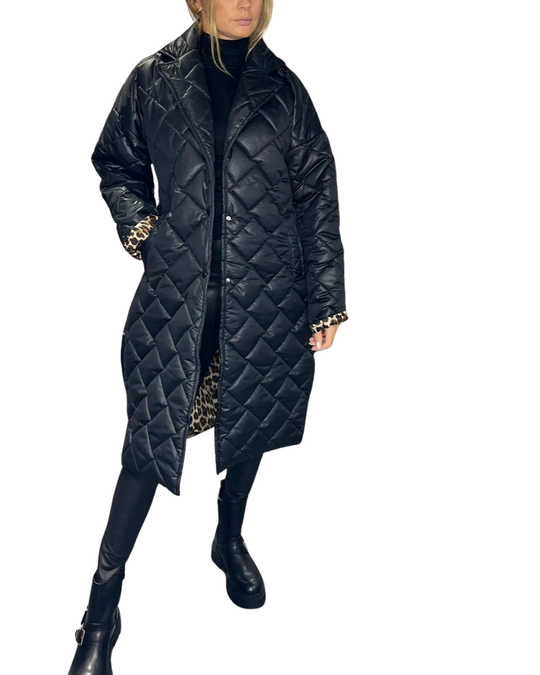 Svenja | Steppmantel mit Leopardenfutter