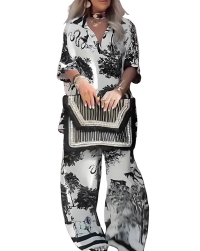 Jennifer | Bedrucktes Oberteil mit V-Ausschnitt + Lange Hose