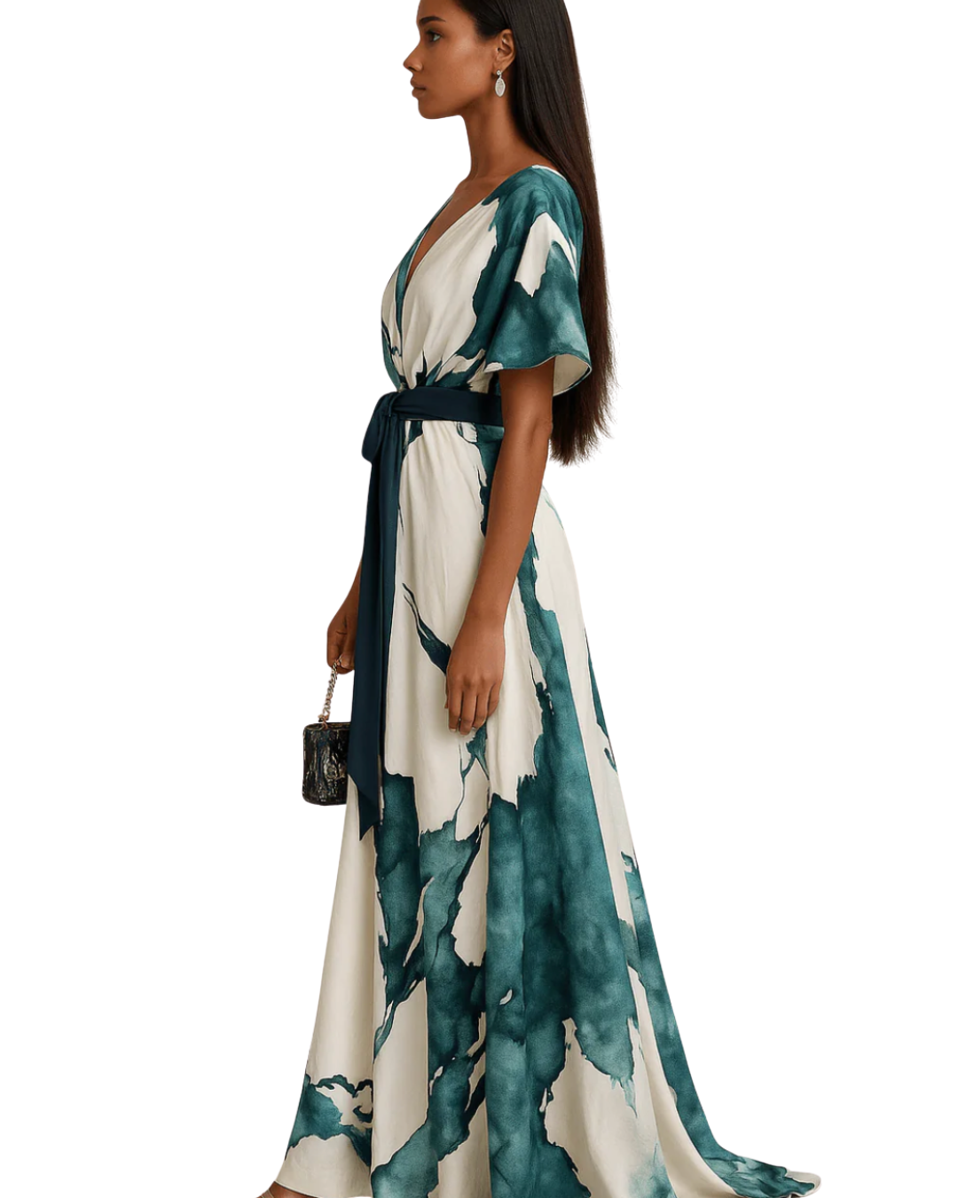 Nayla | Langes Kleid mit Aquarellprint