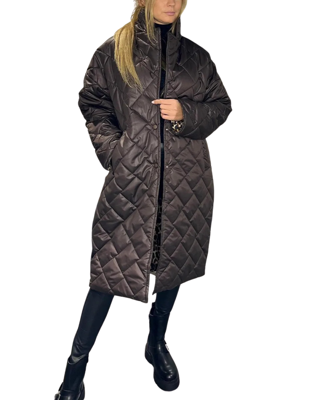 Svenja | Steppmantel mit Leopardenfutter