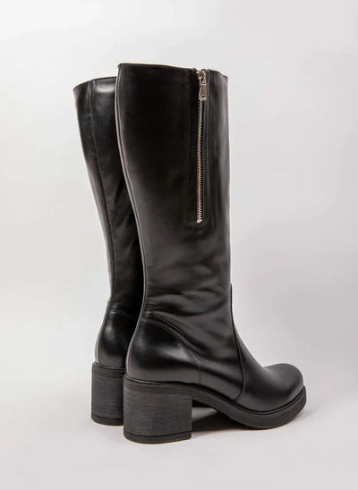 Theresa | Gefütterte Stiefel mit Absatz und verstellbarem Schaft – Naturleder