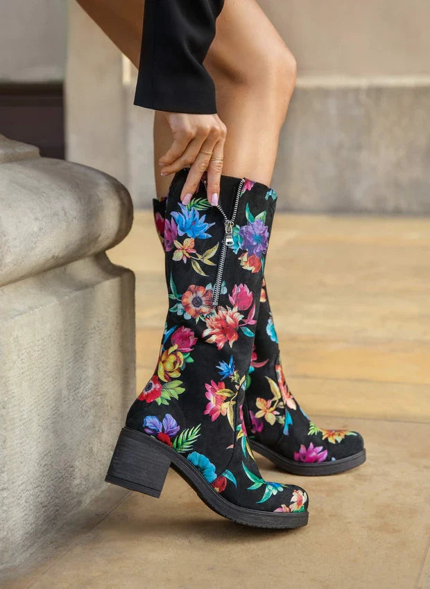 Theresa | Gefütterte Stiefel mit Absatz und verstellbarem Schaft – Naturleder