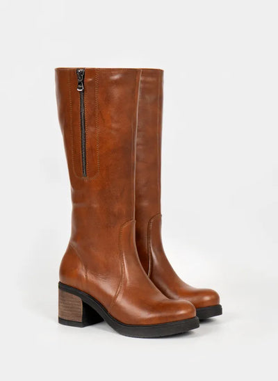 Theresa | Gefütterte Stiefel mit Absatz und verstellbarem Schaft – Naturleder