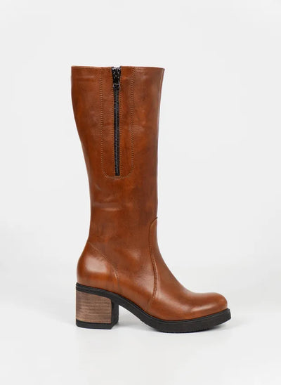 Theresa | Gefütterte Stiefel mit Absatz und verstellbarem Schaft – Naturleder