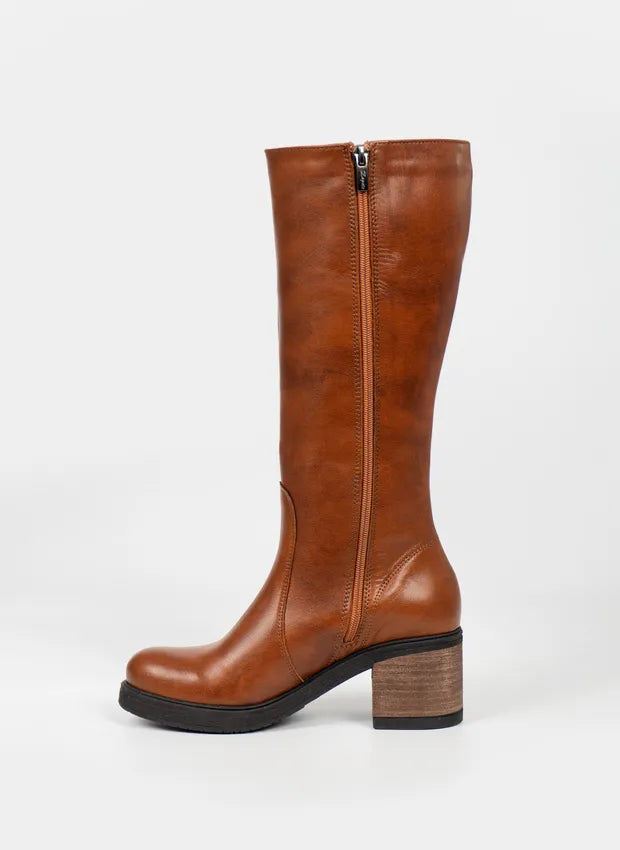 Theresa | Gefütterte Stiefel mit Absatz und verstellbarem Schaft – Naturleder