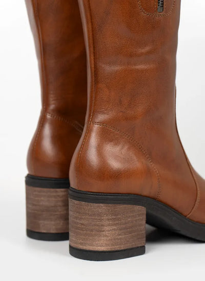 Theresa | Gefütterte Stiefel mit Absatz und verstellbarem Schaft – Naturleder