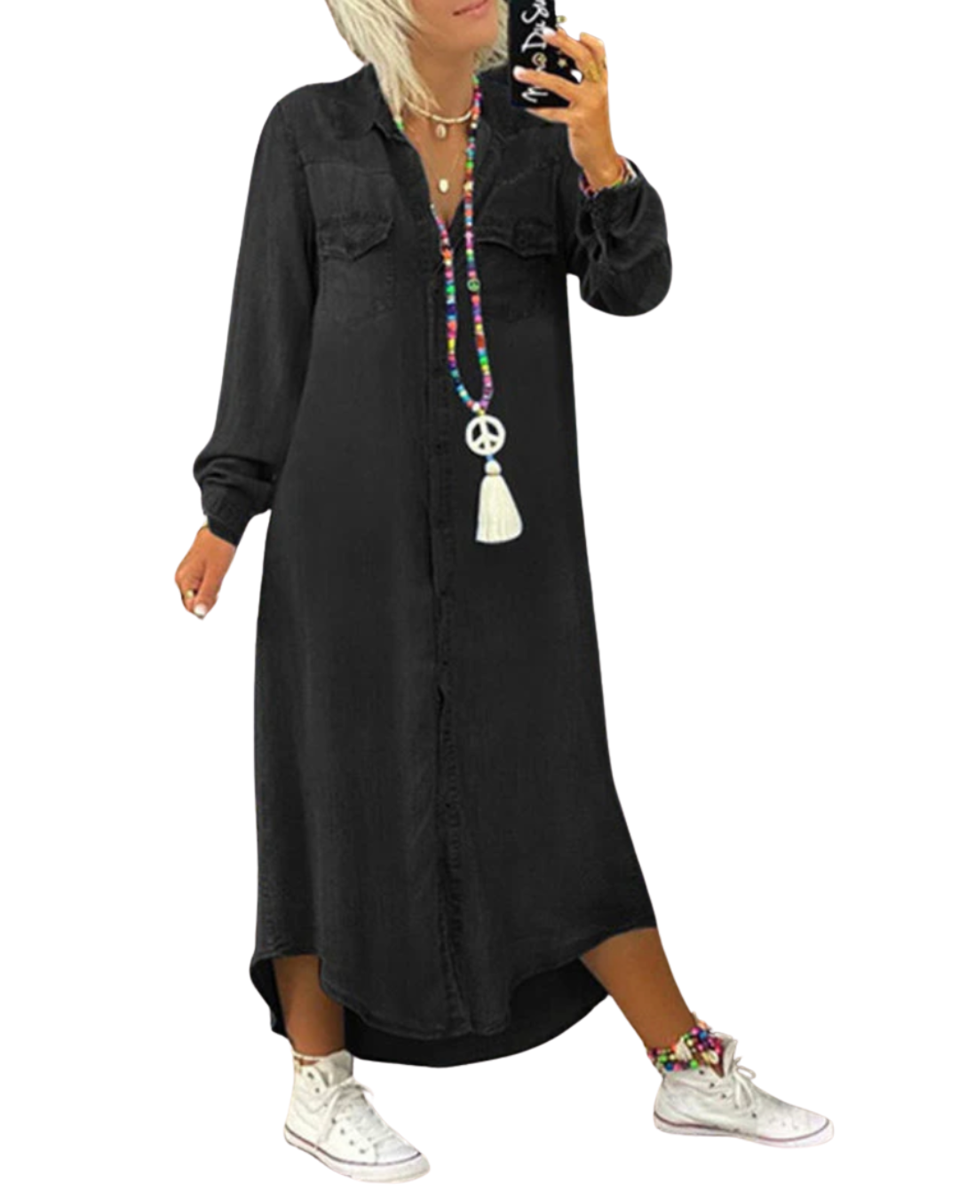 Lina - Langärmliges Maxikleid aus Denim