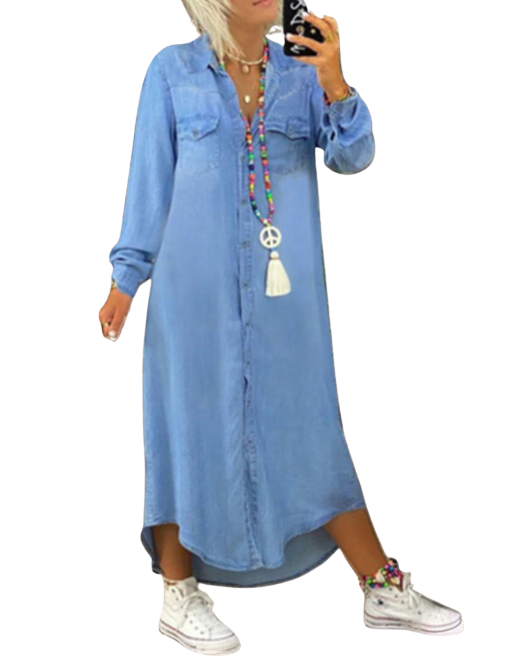 Lina - Langärmliges Maxikleid aus Denim