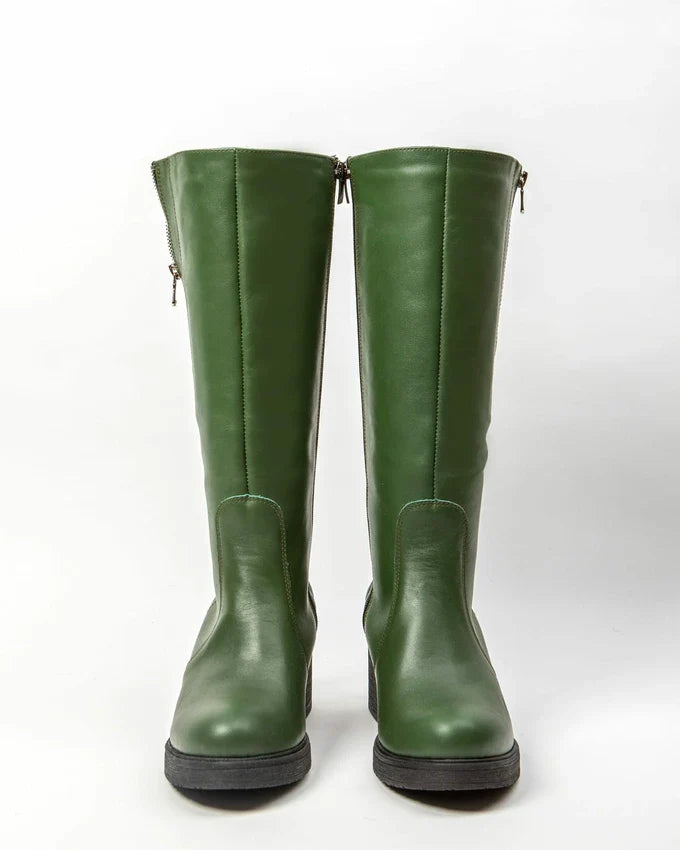 Theresa | Gefütterte Stiefel mit Absatz und verstellbarem Schaft – Naturleder