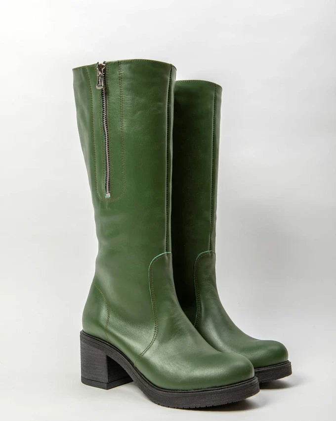 Theresa | Gefütterte Stiefel mit Absatz und verstellbarem Schaft – Naturleder