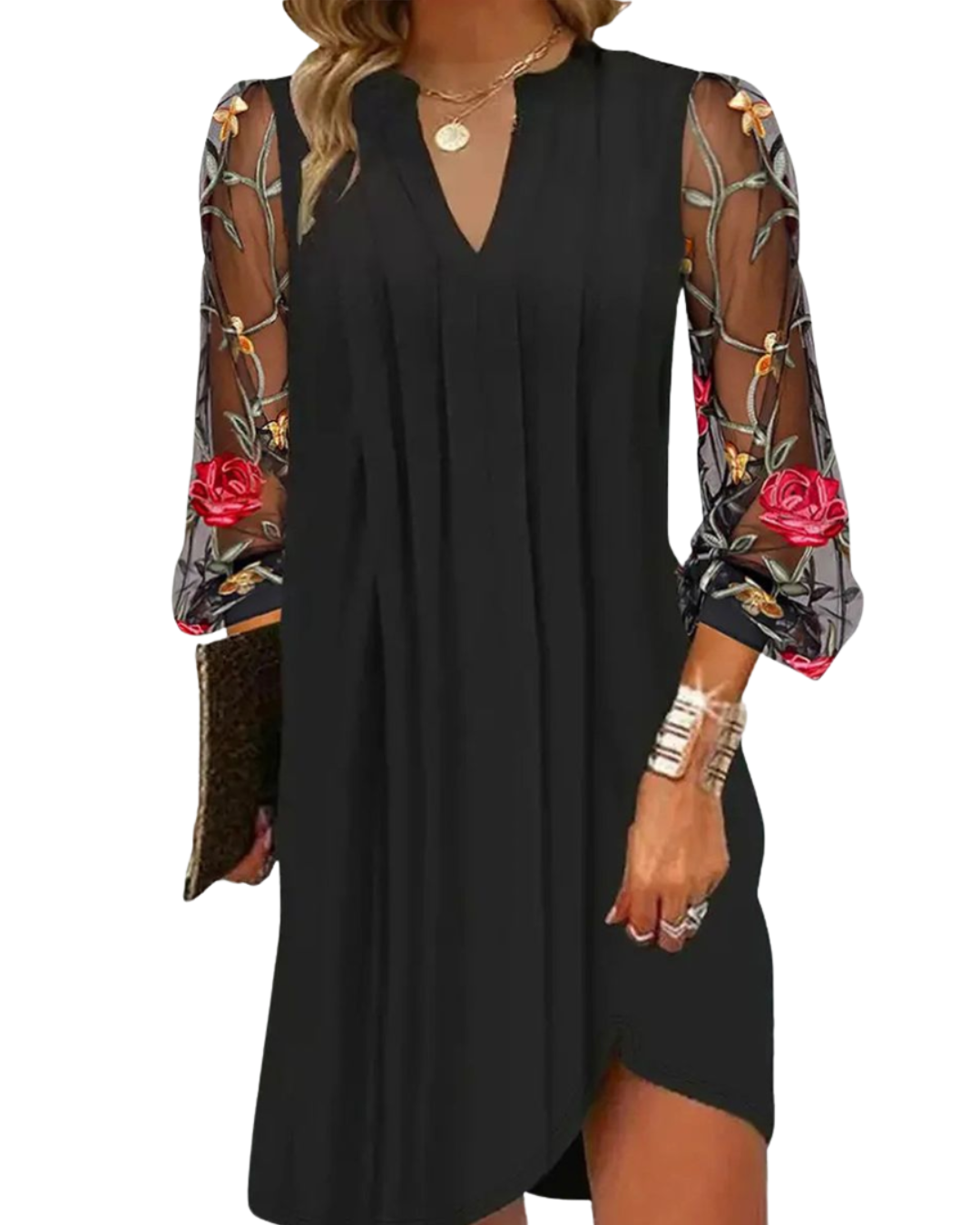 Diana | Elegantes Minikleid mit V-Ausschnitt und transparenten Ärmeln