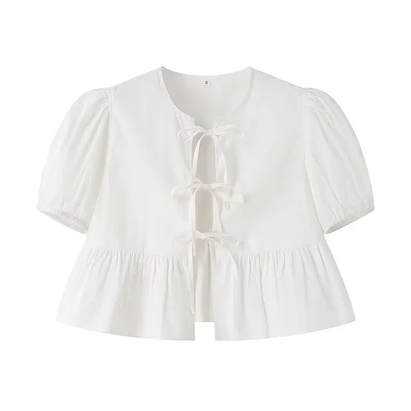 Meggy | Elegante Peplum-Bluse mit Schleife vorn